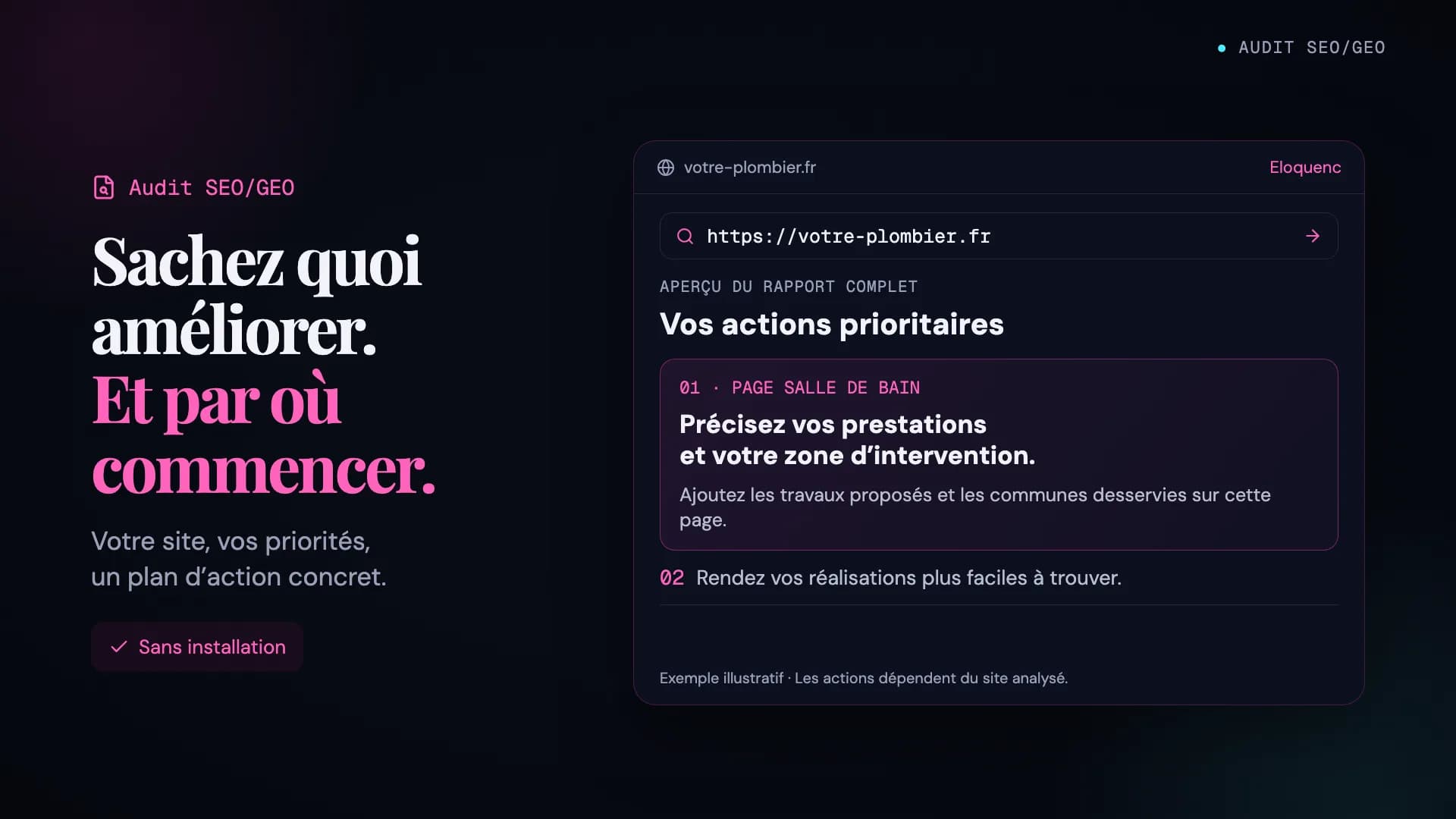 Exemple de priorités : préciser les prestations et la zone d’intervention d’un plombier.